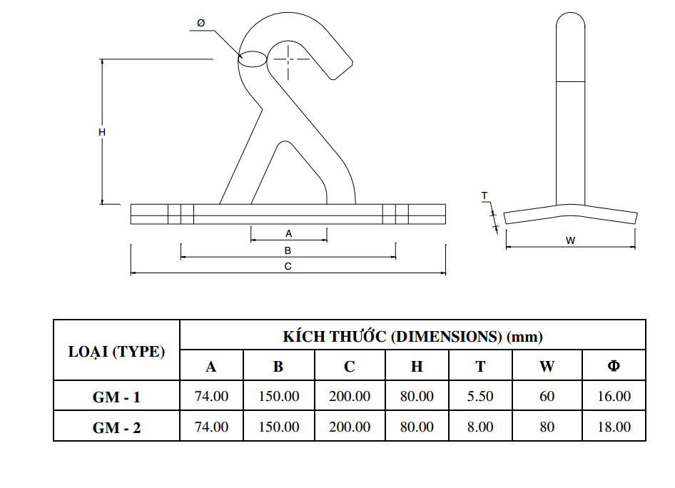 thông số kỹ thuật giá móc đơn